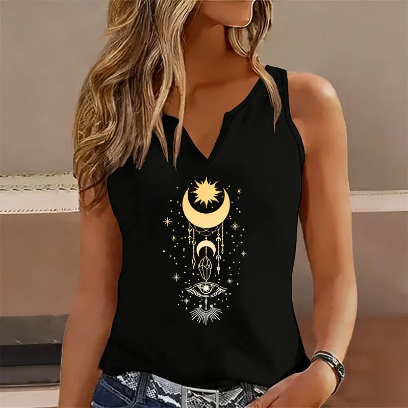 Celestial Stars with Moon Women's Sleeveless Tank Top