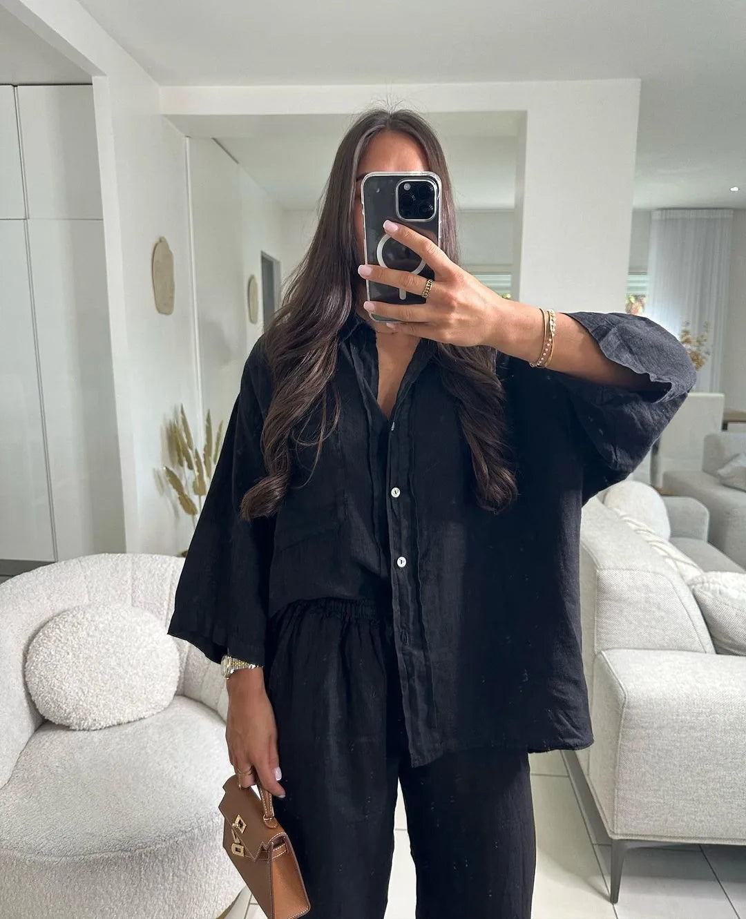 Simple Cotton Linen Women's Summer Pants Suit, Multi Colours