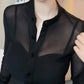 Vireous Black Mesh Slim-Fit Long Sleeve Women's Shirt