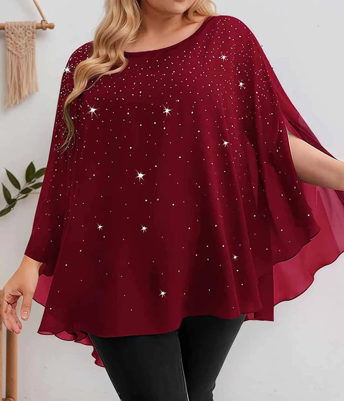 Women's Lightweight Sparkling Split-Sleeve Over-Size Blouse, Plus Sizes