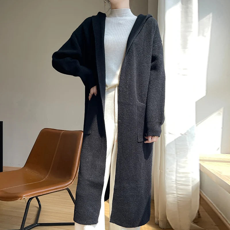 Vireous Lazy-Style Thickened Wool Knit Long Cardigan Coat