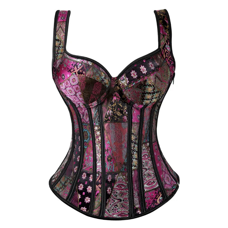 Goth Burlesque Eveningwear Corset, Body Shaper, Bustier, Jacquard Print, Plus Sizes