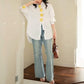 Gold Feature Buttons, Loose Casual Cotton Women's Elegant Shirt