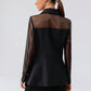 Vireous Women's Black Blazer Translucent Sleeves, Catwalk Collection