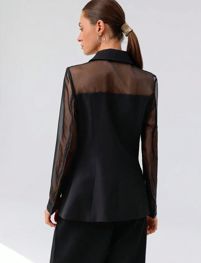 Vireous Women's Black Blazer Translucent Sleeves, Catwalk Collection