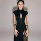 Vireous Off-Shoulder Slit Long Evening Dress in Black
