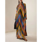 Vireous Long Sleeves Loose Geometric-Print Split-Side Maxi Dress