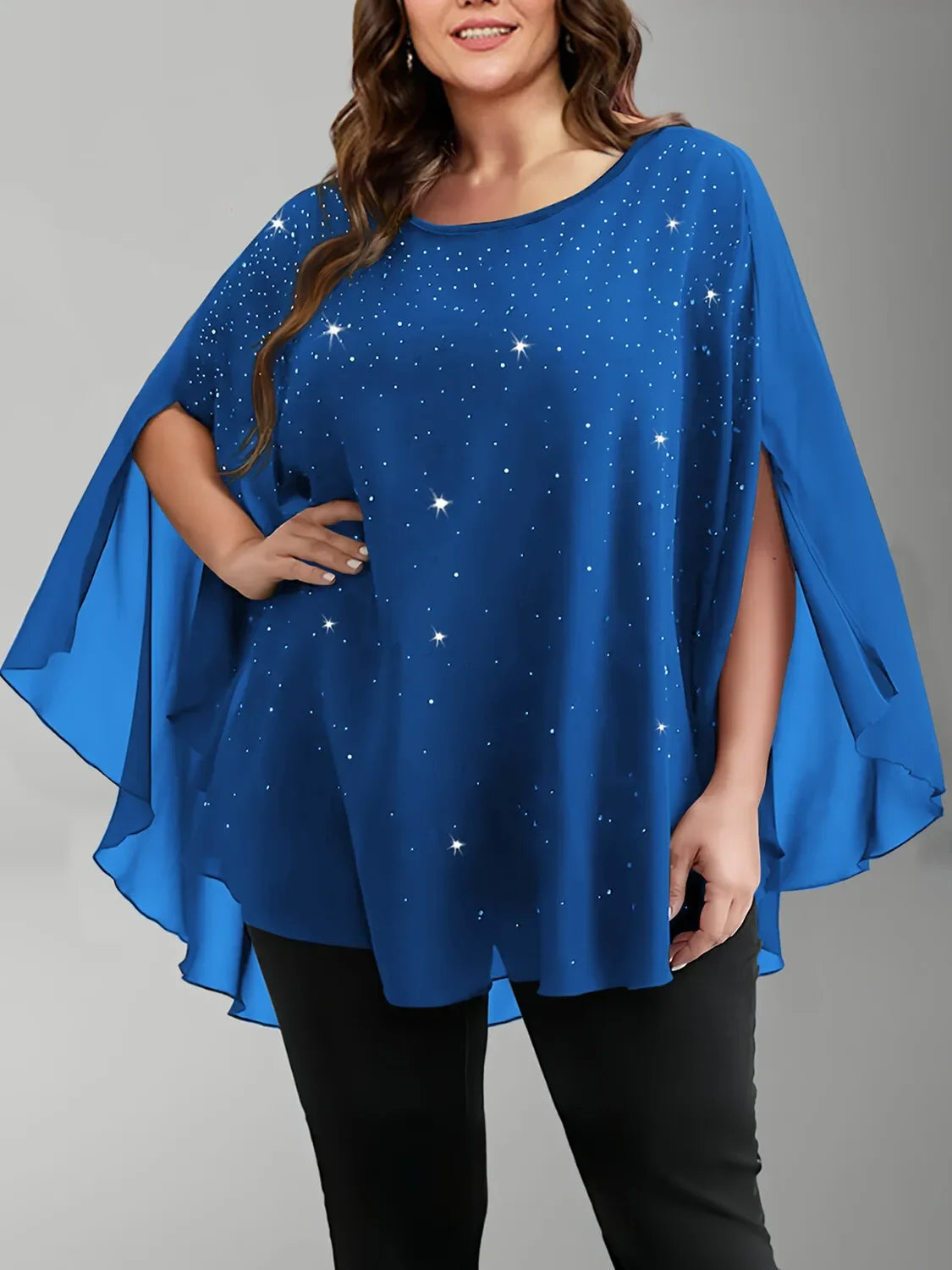 Women's Lightweight Sparkling Split-Sleeve Over-Size Blouse, Plus Sizes