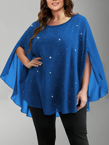 Women's Lightweight Sparkling Split-Sleeve Over-Size Blouse, Plus Sizes