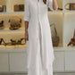Elegant Lapel Single-Breasted Long Shirt and Wide-Leg Pants Suit