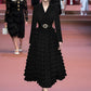 Vireous Black Suit-Collar Tiered Maxi Dress, Winter Catwalk Collection