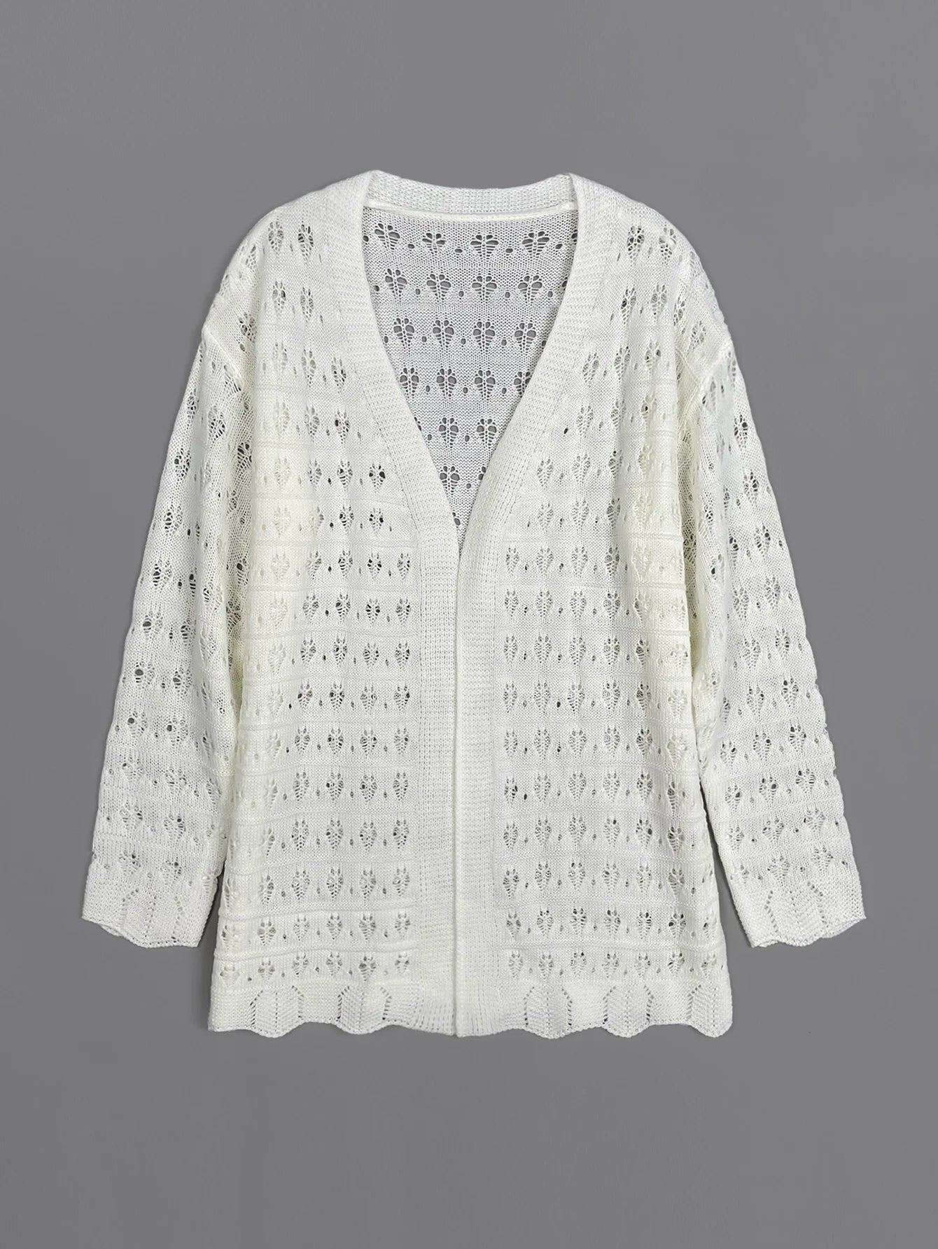Vireous Cardigan Short Coat, Hollow Texture Knitted