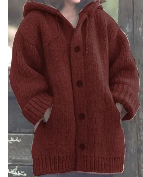Women's Thick-Knit Hooded Cardigan Wrap Coat, Plus Sizes