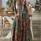 Floral Print Women's Hippy Dress, Bohemian Flare-Sleeves Long Dress