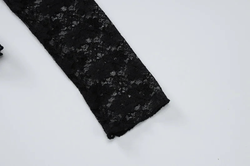 Vireous Long Sleeve See-Through Lace Crop Top