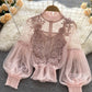 Lace See-Through Puff-Sleeve Vintage Fashion Blouse