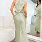 Vireous Summer Silk Satin Sleeveless Long Dress, Draped Bodice