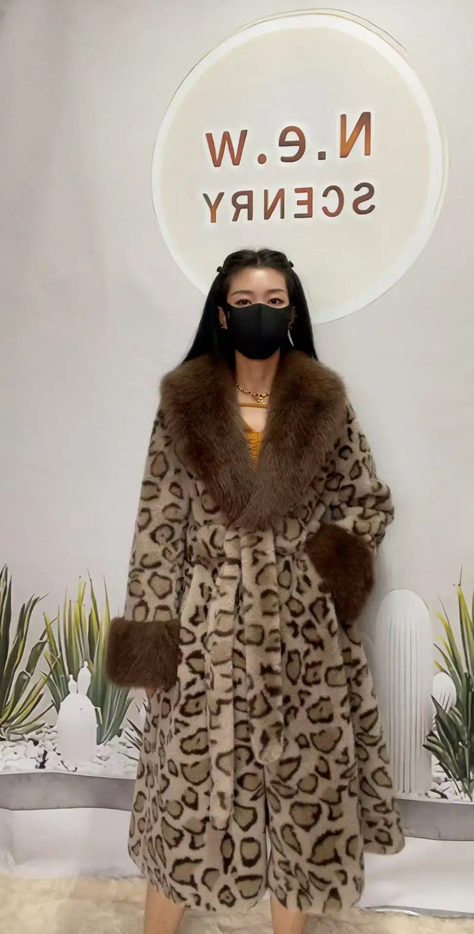 Women's Luxury Faux Mink Fur Coat with Contrast Collar, Multi Colours