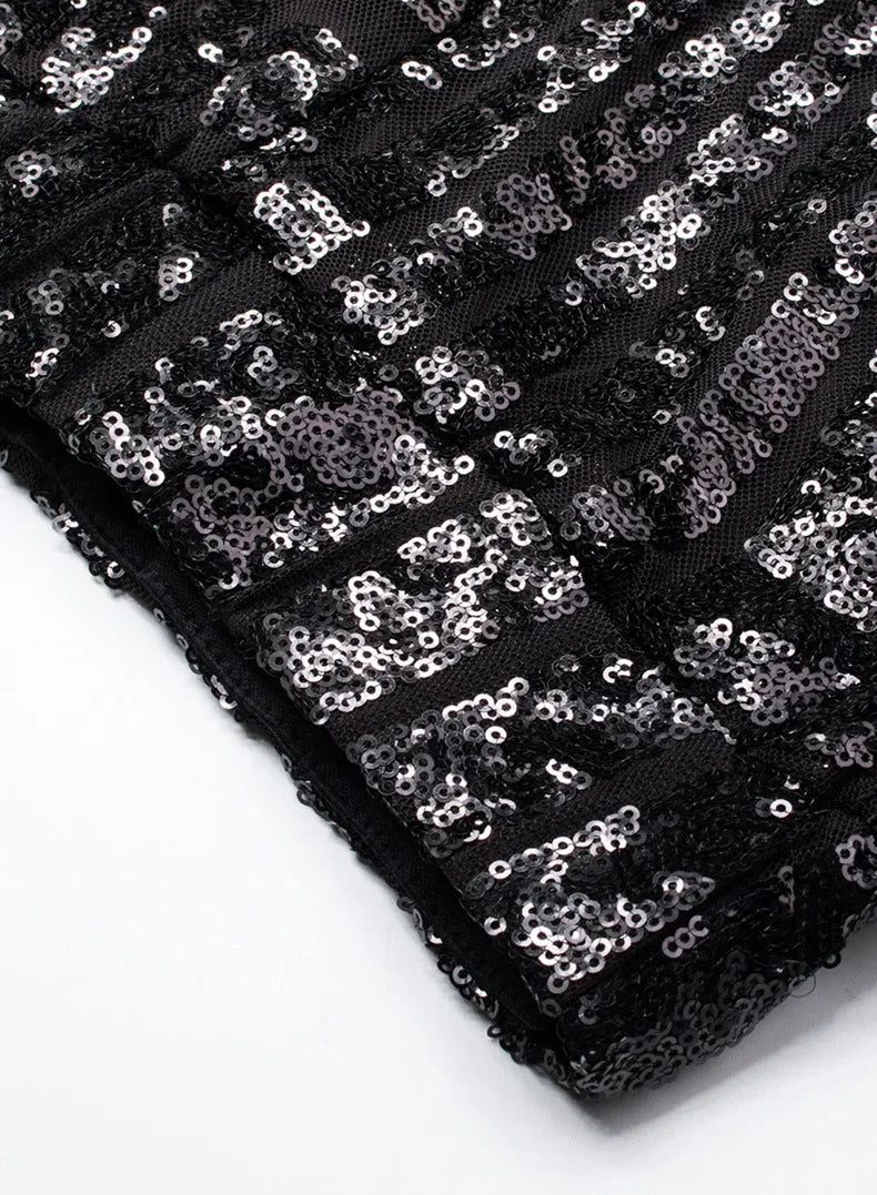 Vireous Women's Sparkling Sequin Slacks, Loose Mid-Waist Trousers