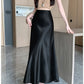 Vireous Satin Women's Long Skirt, Side Lace Patchwork