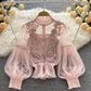 Lace See-Through Puff-Sleeve Vintage Fashion Blouse