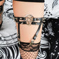 Dark Cross Goth Leg Strap Garter Belt, Pentagram Motif Suspenders