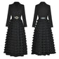 Vireous Black Suit-Collar Tiered Maxi Dress, Winter Catwalk Collection