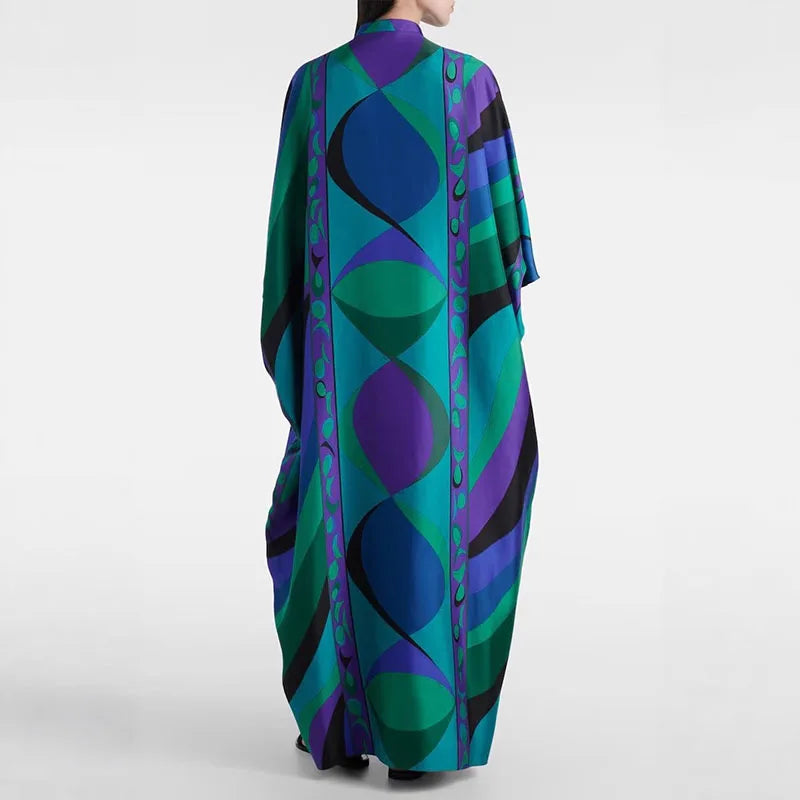Colourful Abstract Print Kaftan Dress, Party Dress