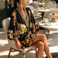 Vireous Black Gold Baroque Satin Mini Dress