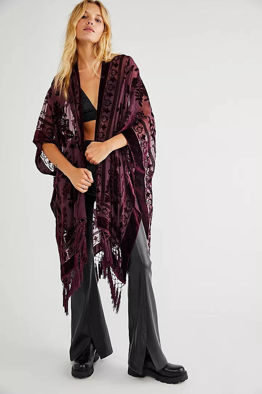 Kimono Women's Long Boho Tassel Beach Cover-Up, Multi Colours