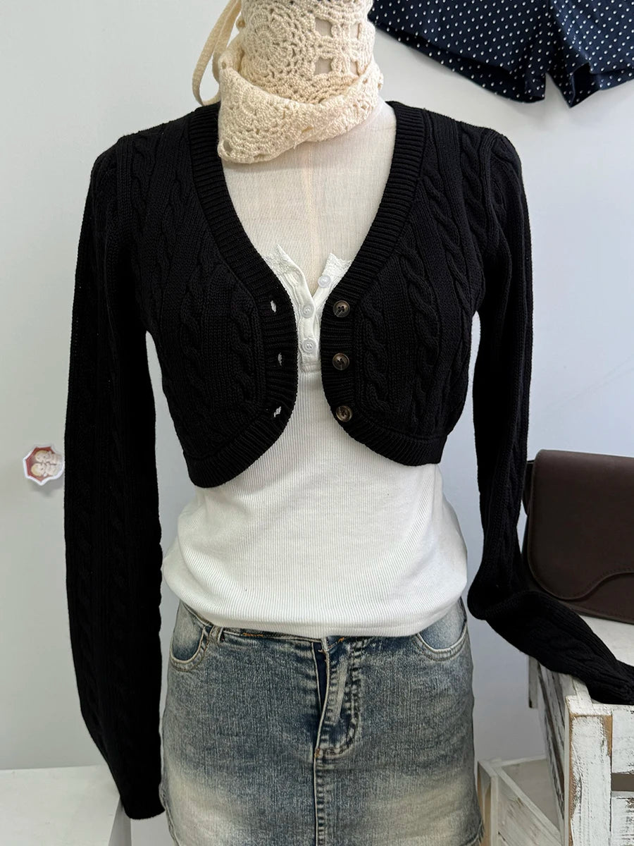 Vireous Cable-Knit Cropped Sweater, Multicolours