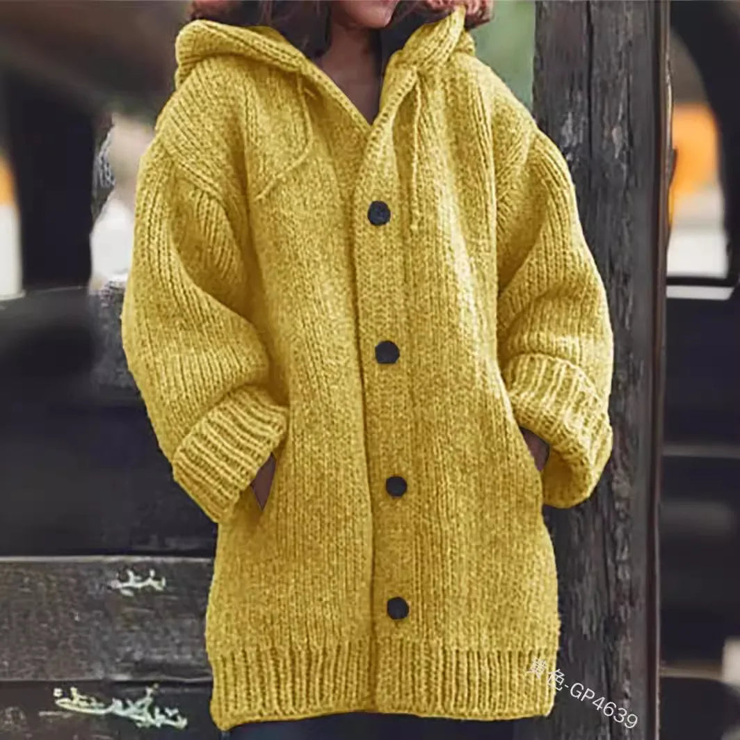 Women's Thick-Knit Hooded Cardigan Wrap Coat, Plus Sizes
