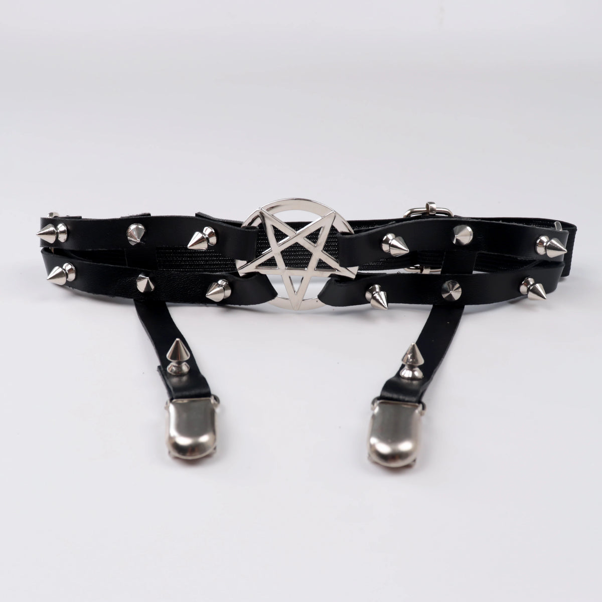Dark Cross Goth Leg Strap Garter Belt, Pentagram Motif Suspenders