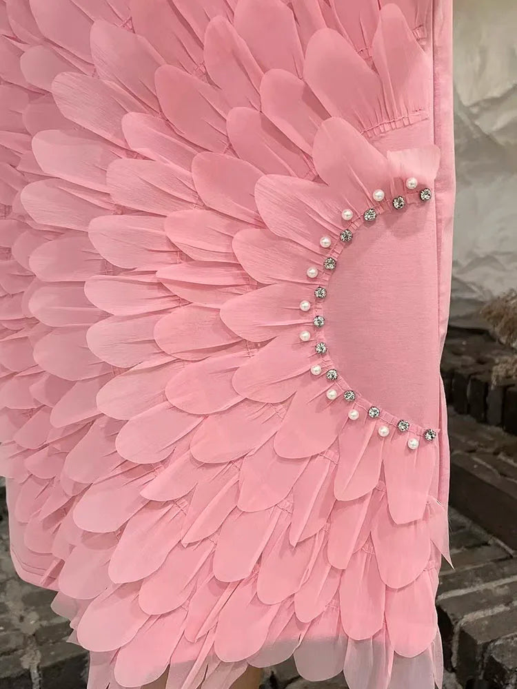 Loose Summer Glam Feather Short-Sleeve Women's Short Dress