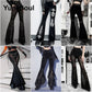 Goth Women's Flared Pants with Black Lace, Embroidery, Multi Designs