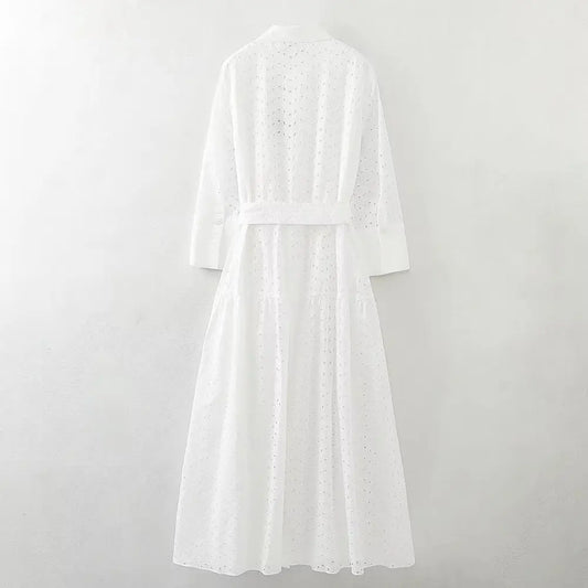 Vireous Cotton Embroidery Classic French Country-Style Dress