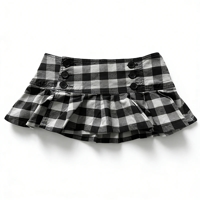 Dark Cross Classic Punk Emo Plaid Vintage Smock Top with Matching Skirt