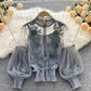 Lace See-Through Puff-Sleeve Vintage Fashion Blouse