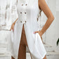 Women's Stand Collar Extra-Long White Tunic Top