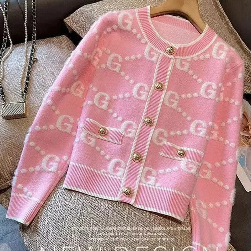 Pink Monogram Patchwork Women's Cardigan