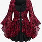 Gothic Bell Sleeves Organza Mesh Lace-Up Blouse, Plus Sizes