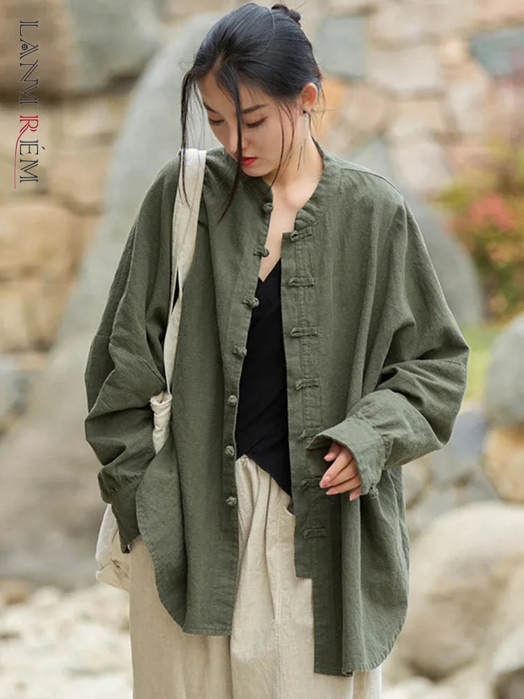 Fashion Cotton Linen Women's Stand Collar Jacket, Multi Colours