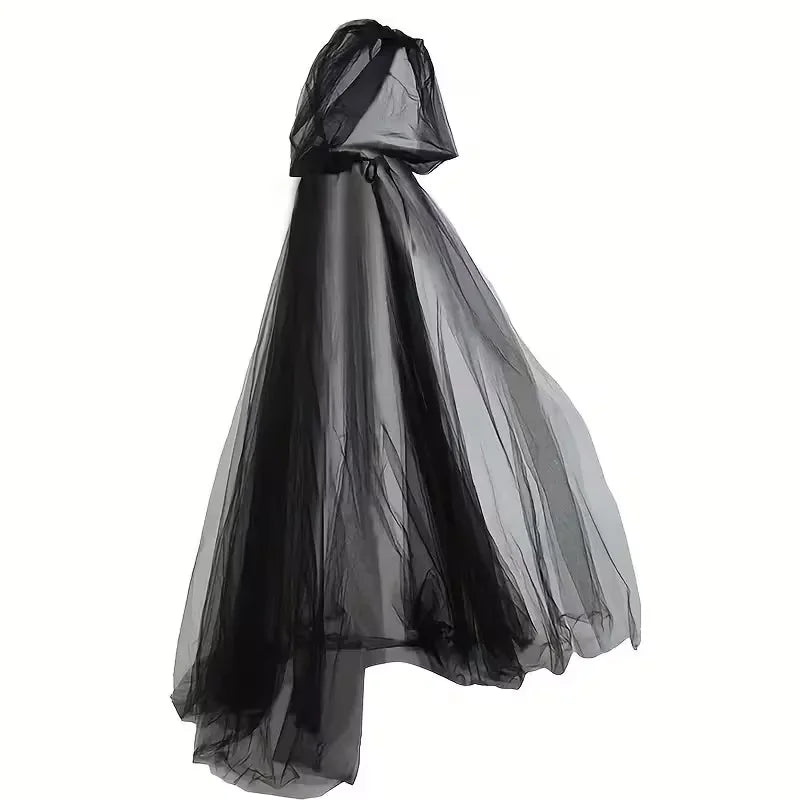 Dark Cross Full-Length Shawl, Goth Witch Vampire Cosplay Cloak in Black