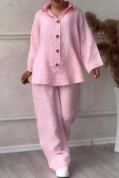 Women's Plus-Size Cotton Linen Two Piece Casual Suit