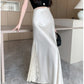 Vireous Satin Women's Long Skirt, Side Lace Patchwork