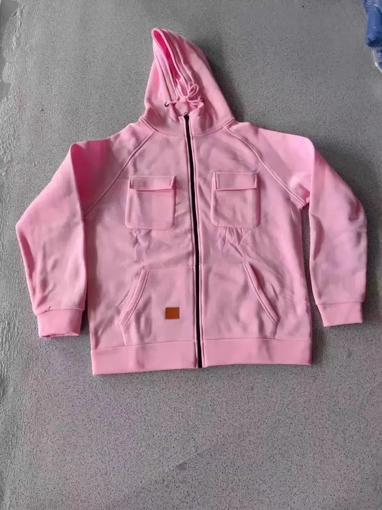 Men's Thickened Solid Hoodie, Mullti Pockets