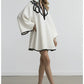 Avant Garde Black and White Contrast Bell-Sleeve Loose Fit Mini Dress