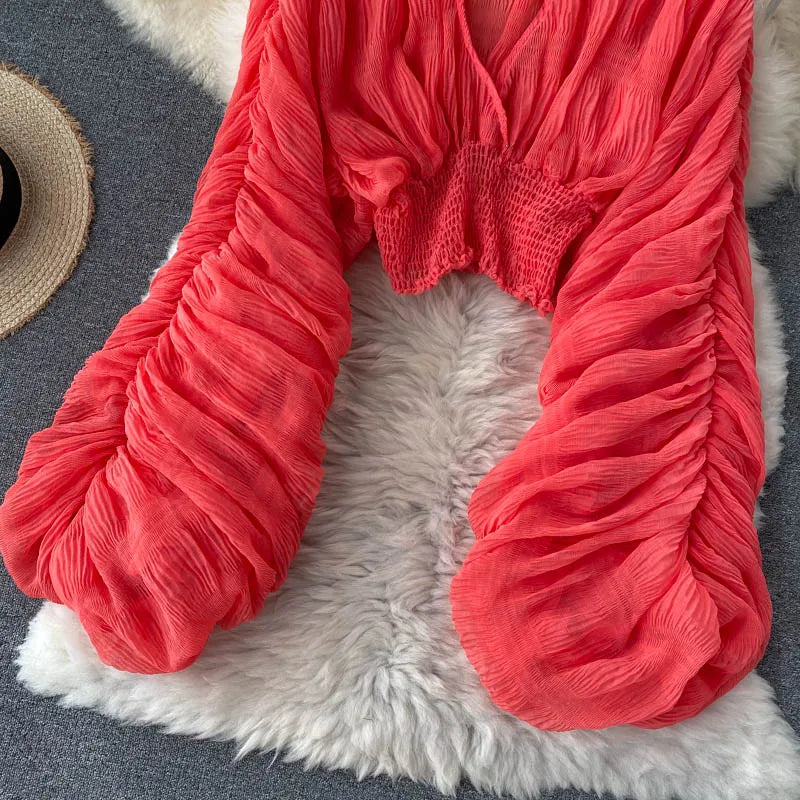 Vireous Women's Sexy Chiffon Sheer Short Blouse