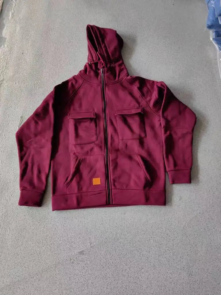 Men's Thickened Solid Hoodie, Mullti Pockets