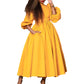 Vireous Elegant High-Neck Bubble Sleeve Midi Dress, Popping Colours